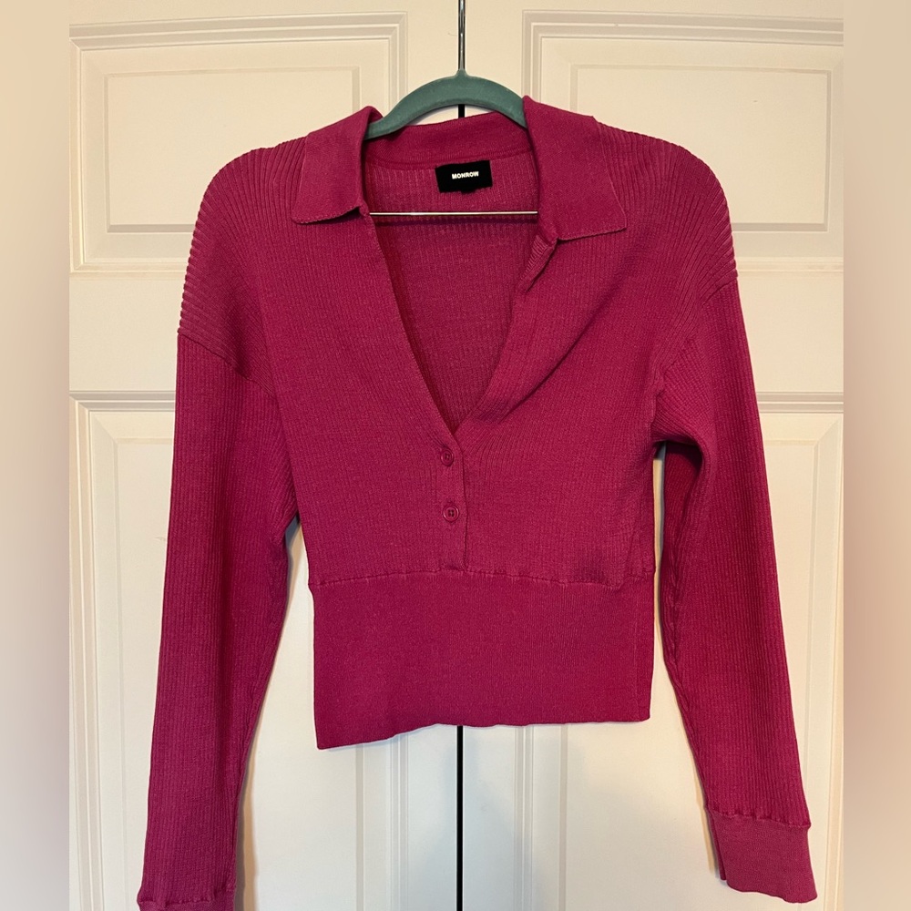Monrow Vibrant Pink Ribbed Sweater